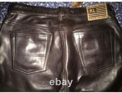 Super Rare Polo Ralph Lauren Brown Leather Pants Western Rodeo Brown, VTG, SZ 36