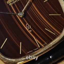 Super Rare SEIKO Quartz 7820-5000 Square Brown Sardonyx Stone Dial Watch Vintage