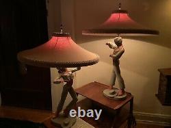 Super Rare Set Of Vintage Chalkware Lamp Mid Century Ceramic Retro 50s Reglor