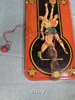 Super Rare! Vintage 1930's Baldwin Basketball Game Tin Game with Box Complete Set