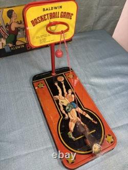 Super Rare! Vintage 1930's Baldwin Basketball Game Tin Game with Box Complete Set
