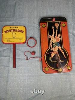 Super Rare! Vintage 1930's Baldwin Basketball Game Tin Game with Box Complete Set