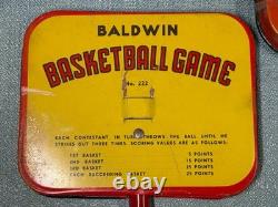 Super Rare! Vintage 1930's Baldwin Basketball Game Tin Game with Box Complete Set