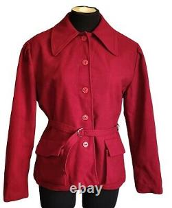 Super Rare! Vintage 1940s-50s Cranberry Wool WESTERN RODEO Jacket Coat XS M