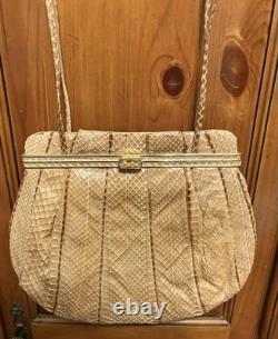 Super Rare Vintage 1970's/1980's Judith Leiber Tan Snakeskin Shoulder Bag EUC