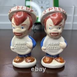 Super Rare Vintage 1970s SPEEDY Alka Seltzer Salt Pepper Shakers Ceramic