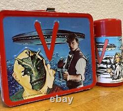 Super Rare Vintage 1984 Aladdin V Visitors Metal Lunchbox withThermos Red Alien