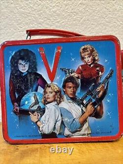 Super Rare Vintage 1984 Aladdin V Visitors Metal Lunchbox withThermos Red Alien