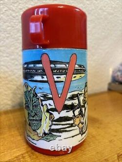 Super Rare Vintage 1984 Aladdin V Visitors Metal Lunchbox withThermos Red Alien