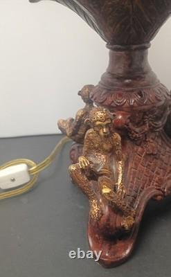 Super Rare Vintage 2002 Oreke Reading Monkeys Library Lamp-Orig Cord/Moon Globe