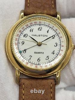Super Rare Vintage 35mm Halston Men's Gold Tone Quartz Watch Japan Movement