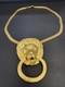 Super Rare Vintage 60S Lion Head Door Knocker Necklace Hammered Gold Rhinestones