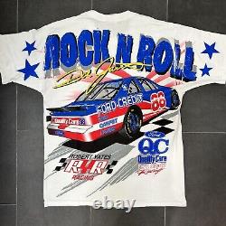 Super Rare Vintage 90s Dale Jarrett Rock N Roll AOP Nascar Shirt