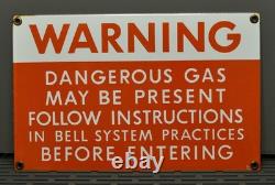 Super Rare Vintage Bell System Tech Warning Dangerous Gas Porcelain Sign