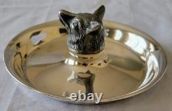 Super Rare Vintage Cartier Sterling Silver and Pewter Figural Fox Head Tray