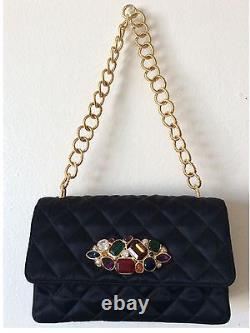 Super Rare Vintage Chanel Black Silk Gripoix Flap Bag
