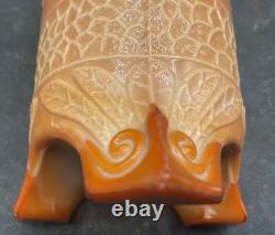 Super Rare Vintage Chocolate Glass Orange Tree Hatpin Holder Perfect Feet