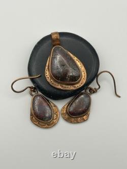 Super Rare Vintage Copper Campbellite Earrings And Pendant Geoff Cook Bisbee AZ