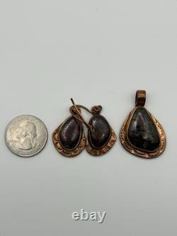 Super Rare Vintage Copper Campbellite Earrings And Pendant Geoff Cook Bisbee AZ