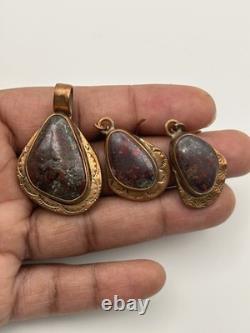Super Rare Vintage Copper Campbellite Earrings And Pendant Geoff Cook Bisbee AZ