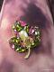 Super Rare Vintage Crown Trifari Purple & Green Rhinestone Pearl Leaf Brooch