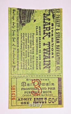 Super Rare Vintage Disneyland Mark Twain Ticket with Attached Admission Adult