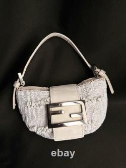 Super Rare Vintage FENDI White Beaded Sequin Gemstone Mini Croissant Bag