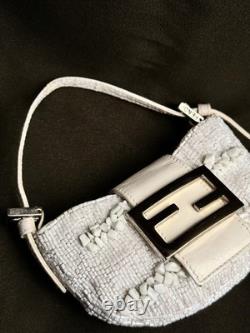 Super Rare Vintage FENDI White Beaded Sequin Gemstone Mini Croissant Bag