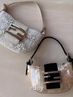 Super Rare Vintage FENDI White Beaded Sequin Gemstone Mini Croissant Bag