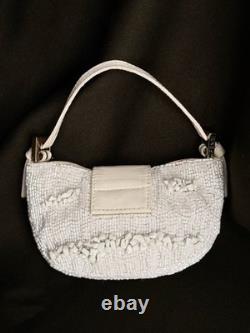 Super Rare Vintage FENDI White Beaded Sequin Gemstone Mini Croissant Bag