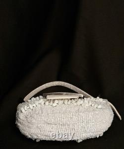 Super Rare Vintage FENDI White Beaded Sequin Gemstone Mini Croissant Bag