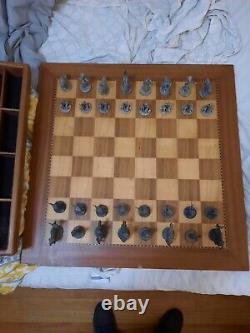 Super Rare! Vintage Frederick Remington Pewter Chess Set, Time-life Issue 1989