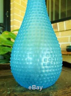 Super Rare Vintage Frosted Blue Diamond Italian Art Glass Genie Bottle Decanter