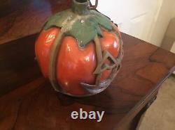 Super Rare Vintage Halloween Pumpkin Lamp, Glass & Cast Metal Circa 1960