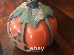 Super Rare Vintage Halloween Pumpkin Lamp, Glass & Cast Metal Circa 1960