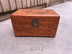 Super Rare Vintage Hand Carved Wooden box with incredibly beautiful carvings