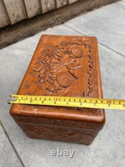 Super Rare Vintage Hand Carved Wooden box with incredibly beautiful carvings