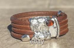 Super Rare Vintage Handmade 925 Sterling Silver and Leather Ilana Goor Bracelet