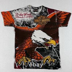 Super Rare Vintage Harley-Davidson Lightning Big Eagle AOP T-Shirt Size M 1992