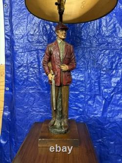 Super Rare Vintage Hunter With Gun Rifle Pipe Huge Tall Lamp Mancave Bar Heavy