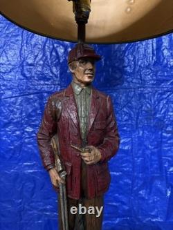 Super Rare Vintage Hunter With Gun Rifle Pipe Huge Tall Lamp Mancave Bar Heavy