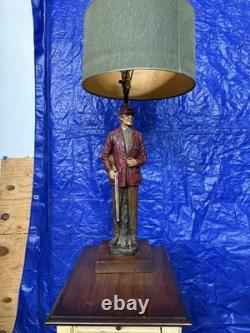 Super Rare Vintage Hunter With Gun Rifle Pipe Huge Tall Lamp Mancave Bar Heavy