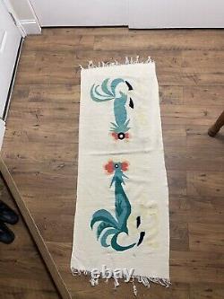 Super Rare Vintage Indian Made Rooster Rug Unique 1of1