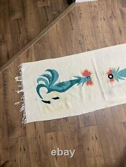 Super Rare Vintage Indian Made Rooster Rug Unique 1of1