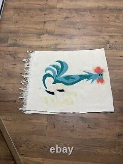 Super Rare Vintage Indian Made Rooster Rug Unique 1of1