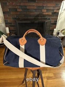 Super Rare Vintage L. L. Bean Blue Canvas Leather Duffle Bag Travel Weekender 70's