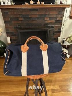 Super Rare Vintage L. L. Bean Blue Canvas Leather Duffle Bag Travel Weekender 70's