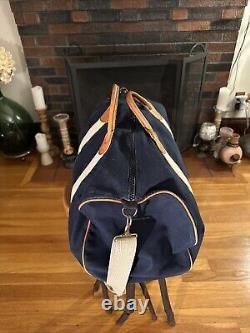 Super Rare Vintage L. L. Bean Blue Canvas Leather Duffle Bag Travel Weekender 70's