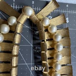 Super Rare Vintage Marvella Gold Matte Statement Necklace, Faux Pearls
