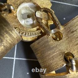 Super Rare Vintage Marvella Gold Matte Statement Necklace, Faux Pearls